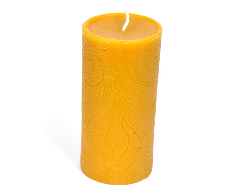 Bee The Light BeeTheLight Beeswax Pillar Candle - 100% Pure Bees Wax - Choose Your Size and Color - Up to 72 Hour Burn Time - Approx. 2x3, 3x4, 3x6 - Unscented - Natural Light Honey Scent (Natural Yellow, Large) - Image 2